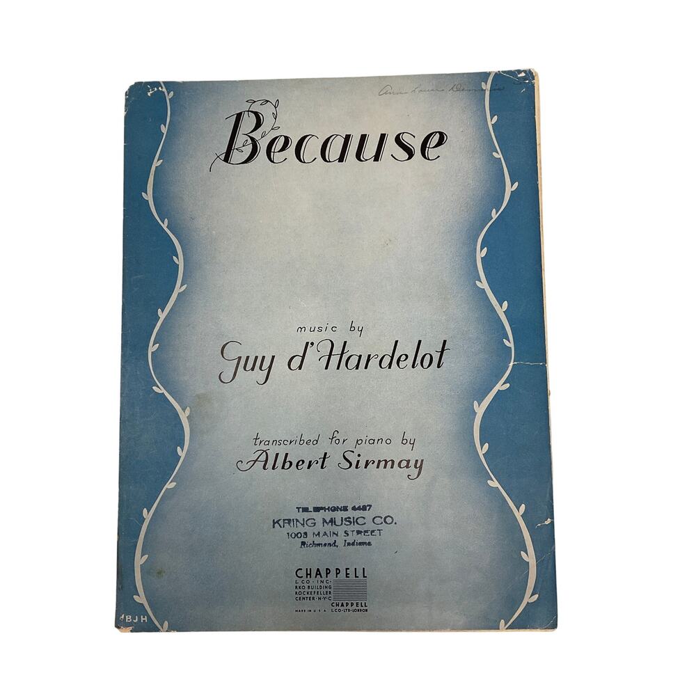 Because‎ Sheet Music 1947 Guy dHardelot Albert Sirmay Edward Toschemacher